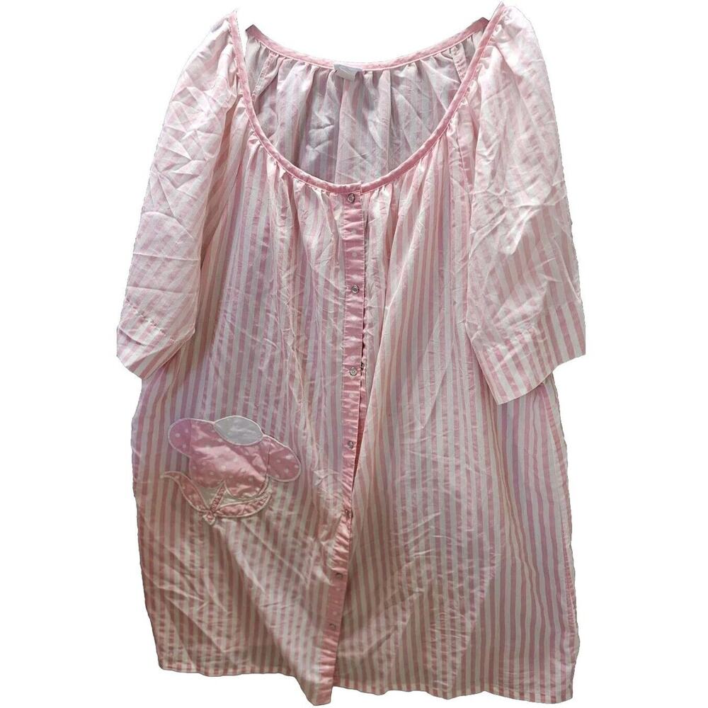 Vintage Morning News Robe MuMu House Dress 3X Pink Striped Snaps Flower Pocket‎